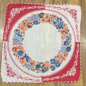 Vintage Floral Red and Blue Handkerchief